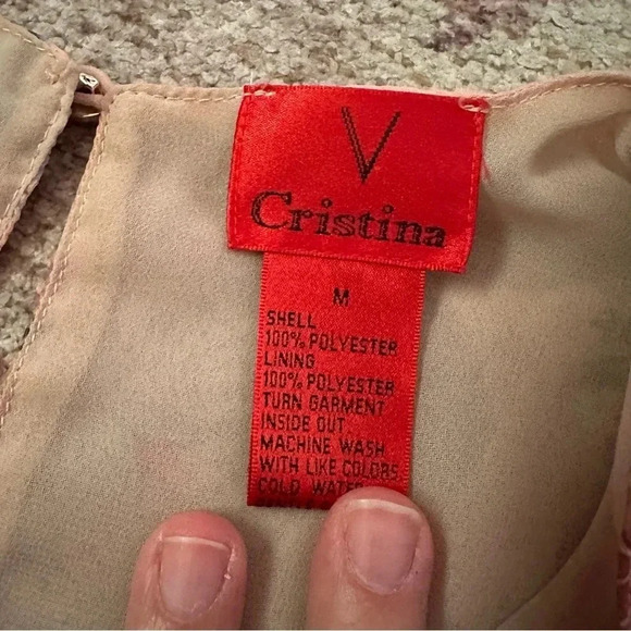 V Cristina• Peach Flowy Long Sleeve Dress Size M - Picture 8 of 16